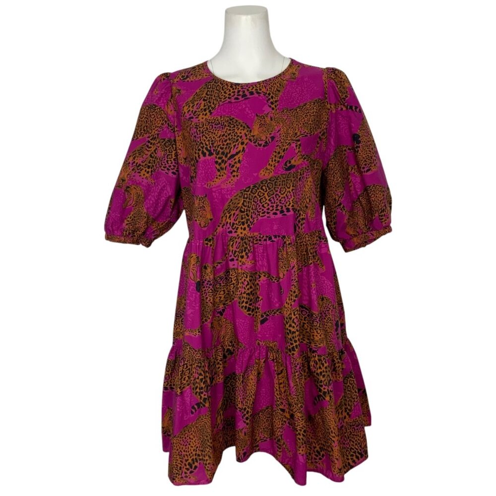 FARM Rio Pink and Brown High-Low Tiered Dress
